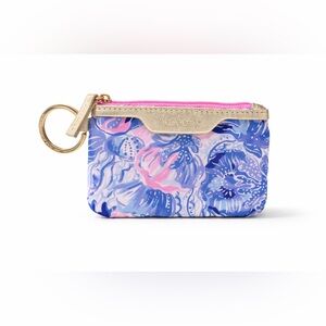 Lilly Pulitzer Shade Seeker Keychain Card Case Floral ID Wallet Pink Blue Gold